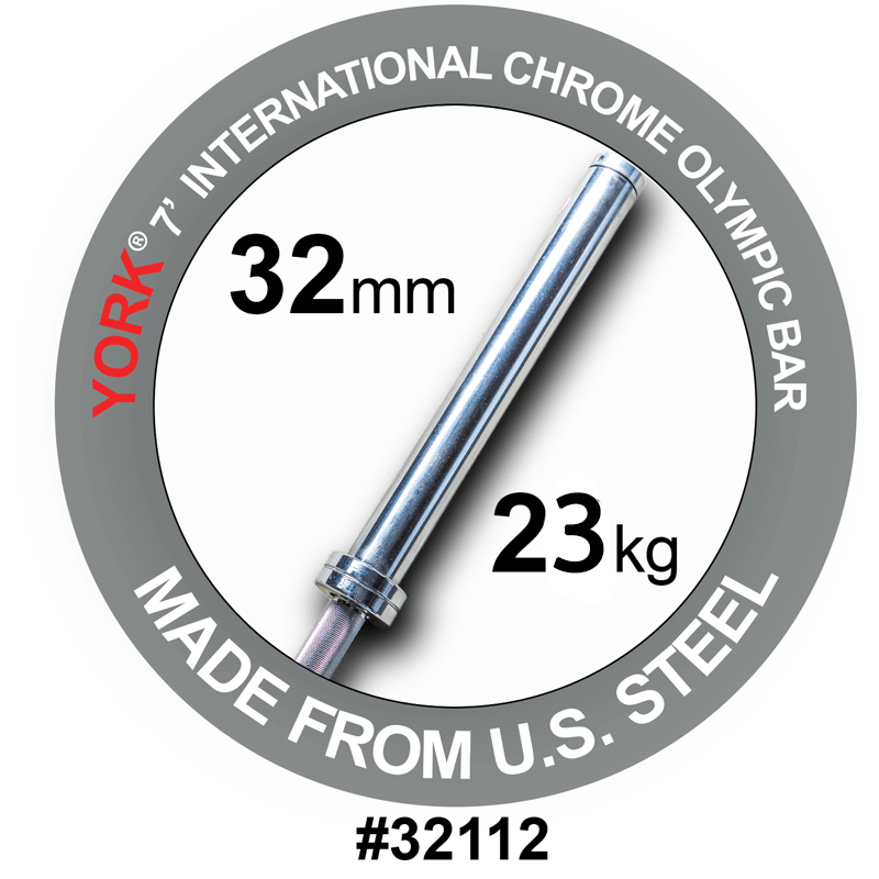 York Barbell International Hard Chrome Olympic Bar 7ft 32mm